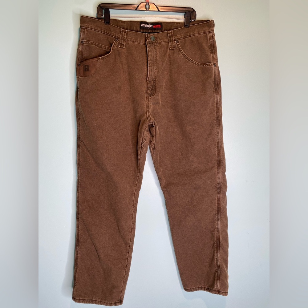 Wrangler RIGGS Workwear Men’s Lined Canvas Pants Brown Relaxed Fit 38x32 Thermal